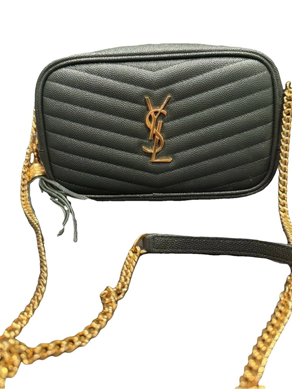 Saint Laurent Dark Olive Quilted Camera Crossbody with Gold Hardware